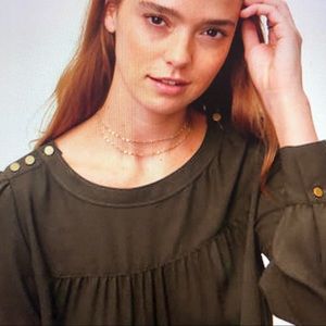 Loft flowy olive green blouse w/ shoulder buttons